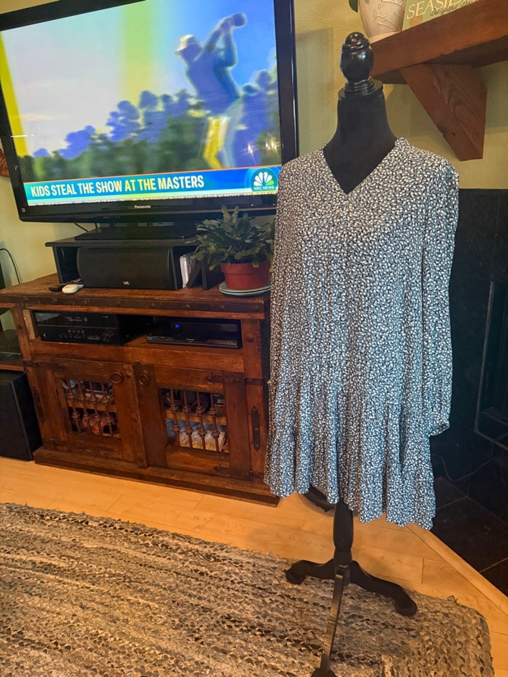 Ann Taylor Print Long-Sleeve V-Neck Tiered Dress